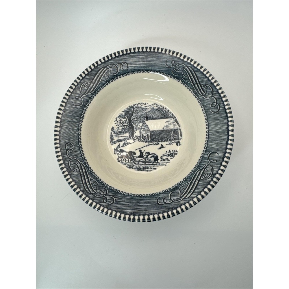 Currier and Ives 6.5"  Cereal Bowl Washington birth place  blue Royal stamped US